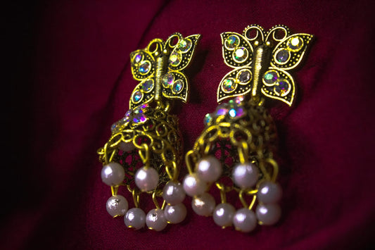 Antique Sparkling Butterfly jumka set