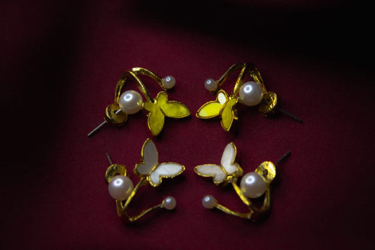 Delicate Butterfly & Pearl Stud Earrings