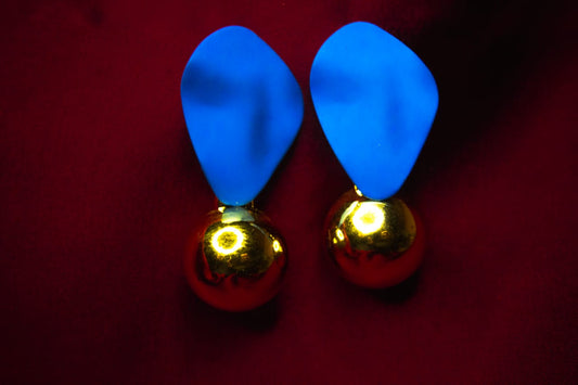 Blue Orbit Gold Drop Earrings